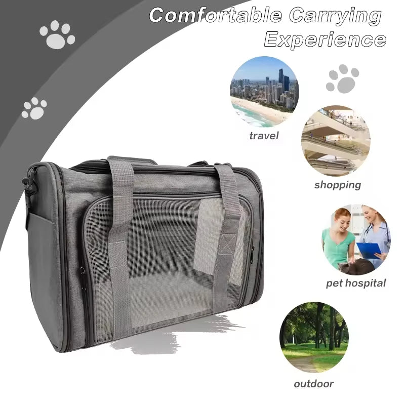 Large Capacity Oxford Breathable Double Shoulder Pet Carrier Bag Fashionable New Foldable Square Design Portable Travel Bag Cats