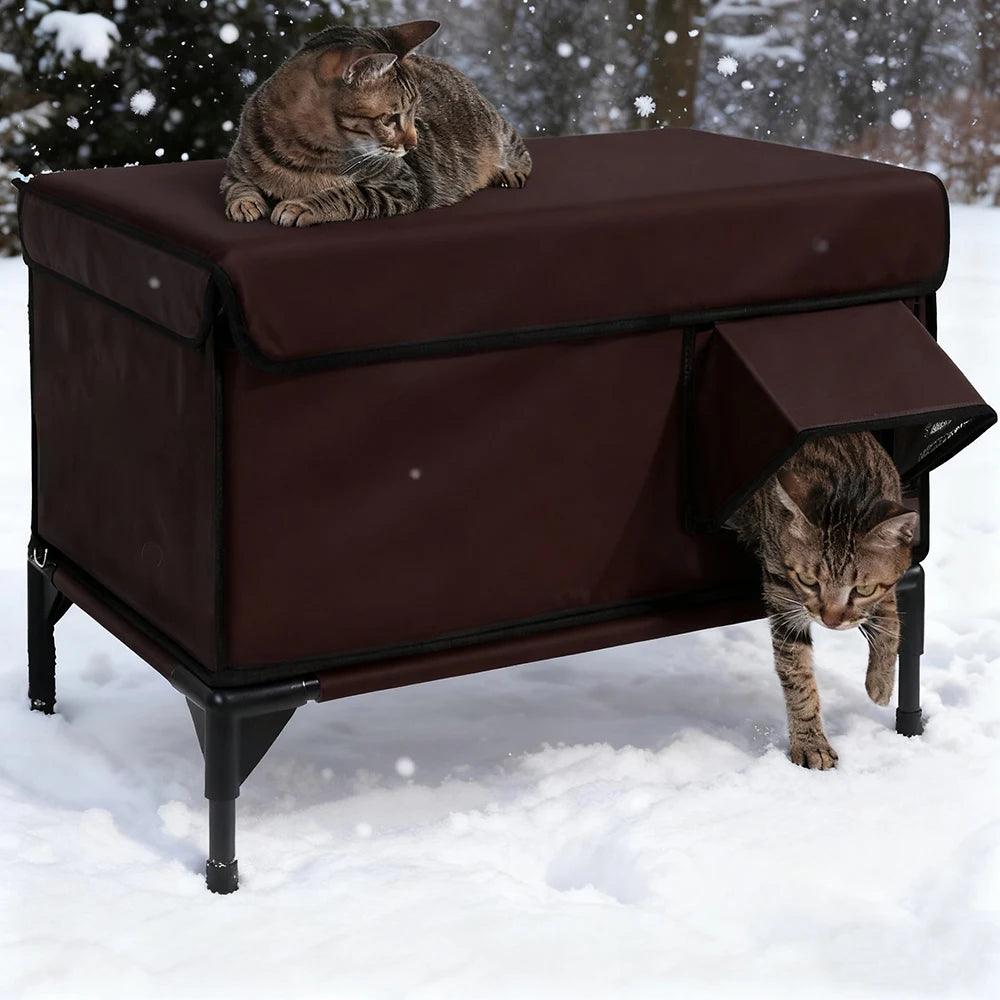 Outdoor Waterproof & Windproof Cat Shelter for Large Stray Cats, Winter-Proof Warm Insulated House  for All Weather Protection