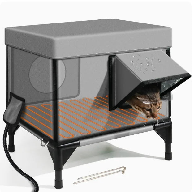 Outdoor Waterproof & Windproof Cat Shelter for Large Stray Cats, Winter-Proof Warm Insulated House  for All Weather Protection