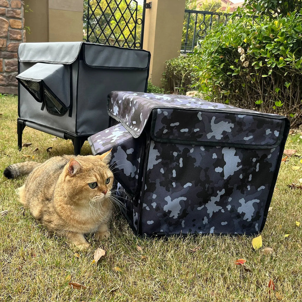 Outdoor Waterproof & Windproof Cat Shelter for Large Stray Cats, Winter-Proof Warm Insulated House  for All Weather Protection