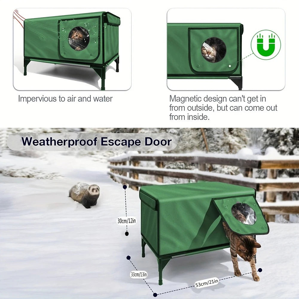 Outdoor Waterproof & Windproof Cat Shelter for Large Stray Cats, Winter-Proof Warm Insulated House  for All Weather Protection